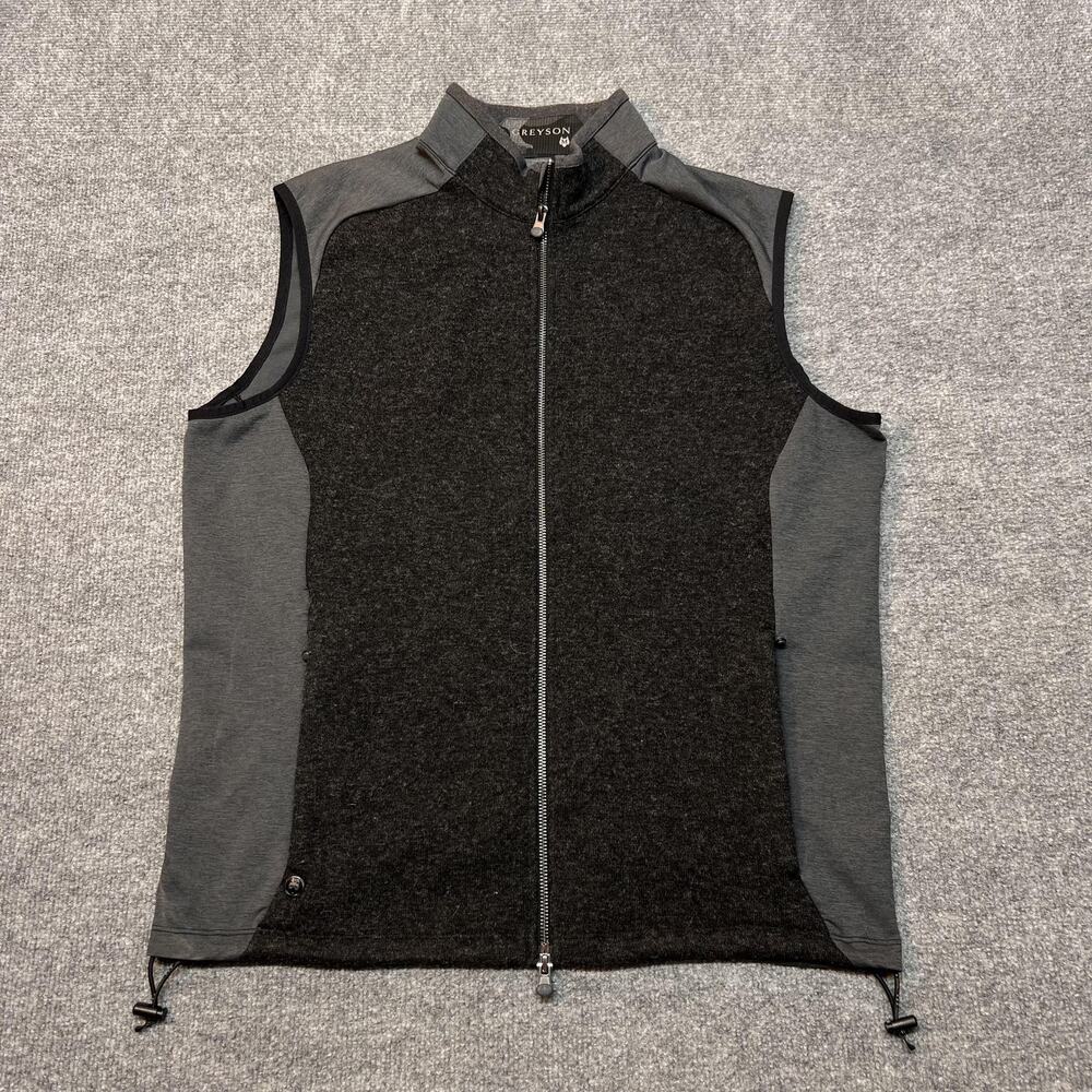 Greyson Vest Mens Medium Gray Fleece Zip Golf Windbreaker Pockets Wool Blend